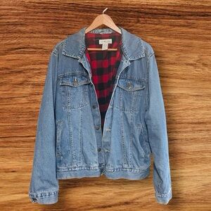 Vintage Sun River 90s Flannel Line Denim Jacket Buffalo Plaid Workwear Trucker M